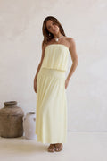 Calling Me Mesh Strapless Maxi Dress Yellow