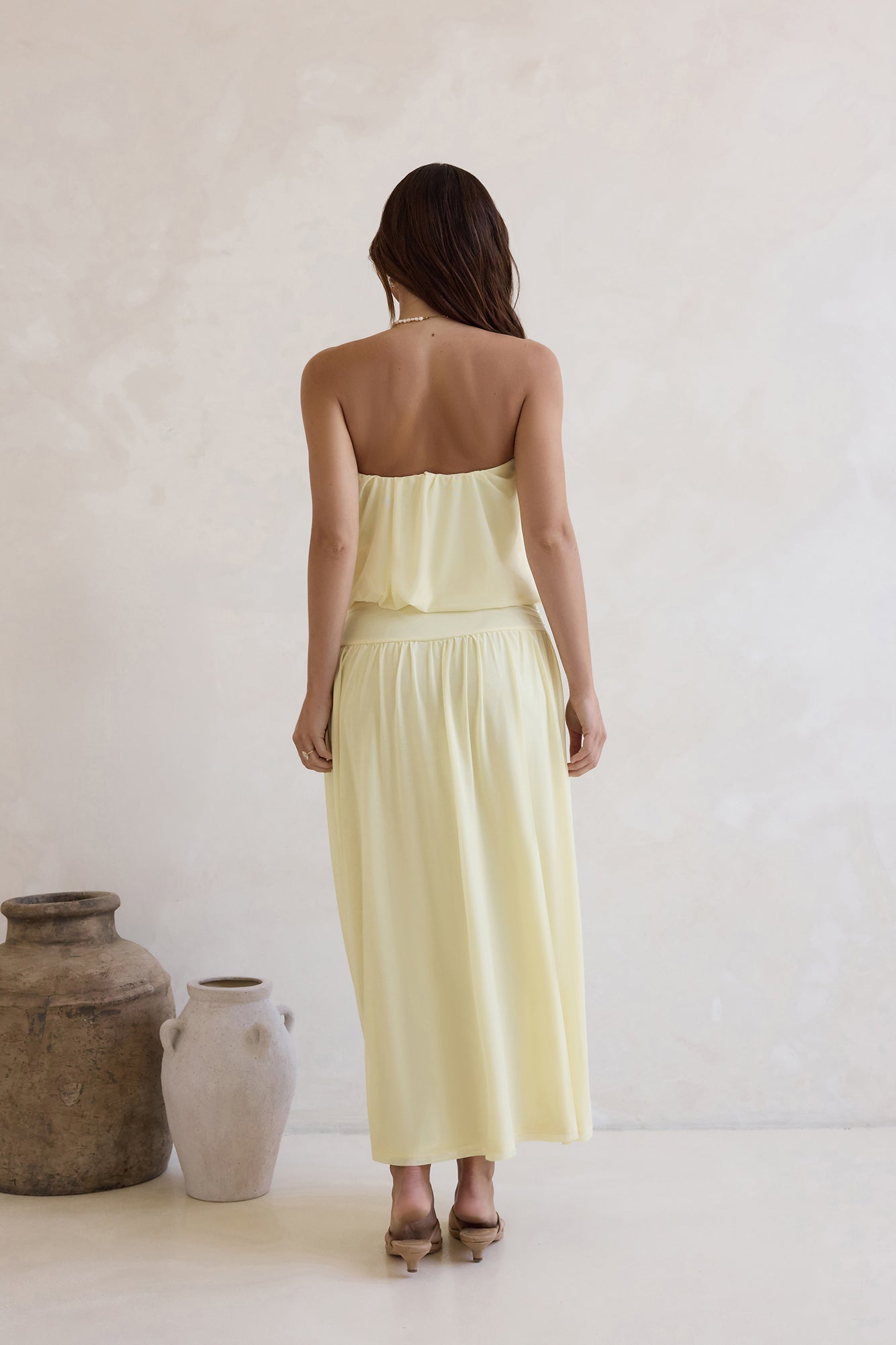 Calling Me Mesh Strapless Maxi Dress Yellow