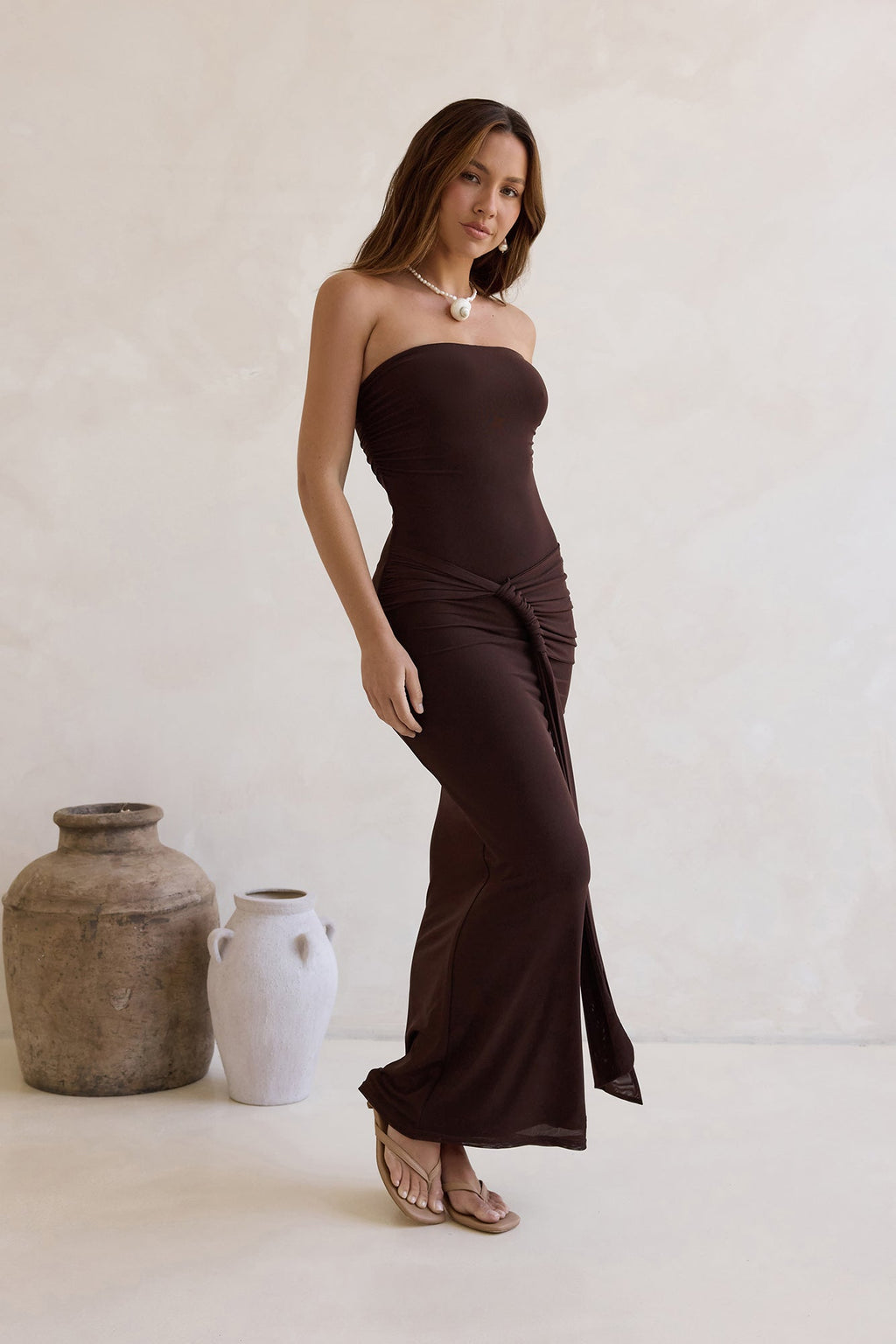 Wish For You Mesh Strapless Maxi Dress Brown