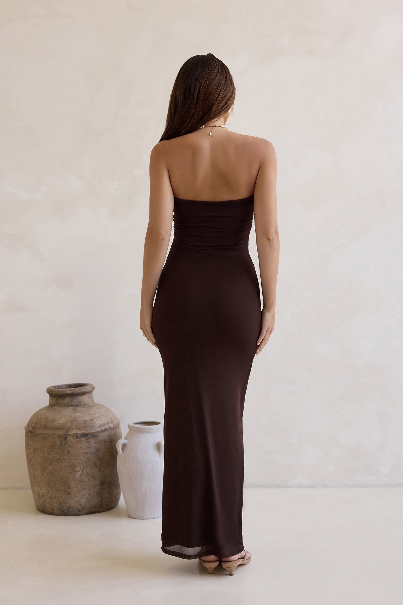 Wish For You Mesh Strapless Maxi Dress Brown