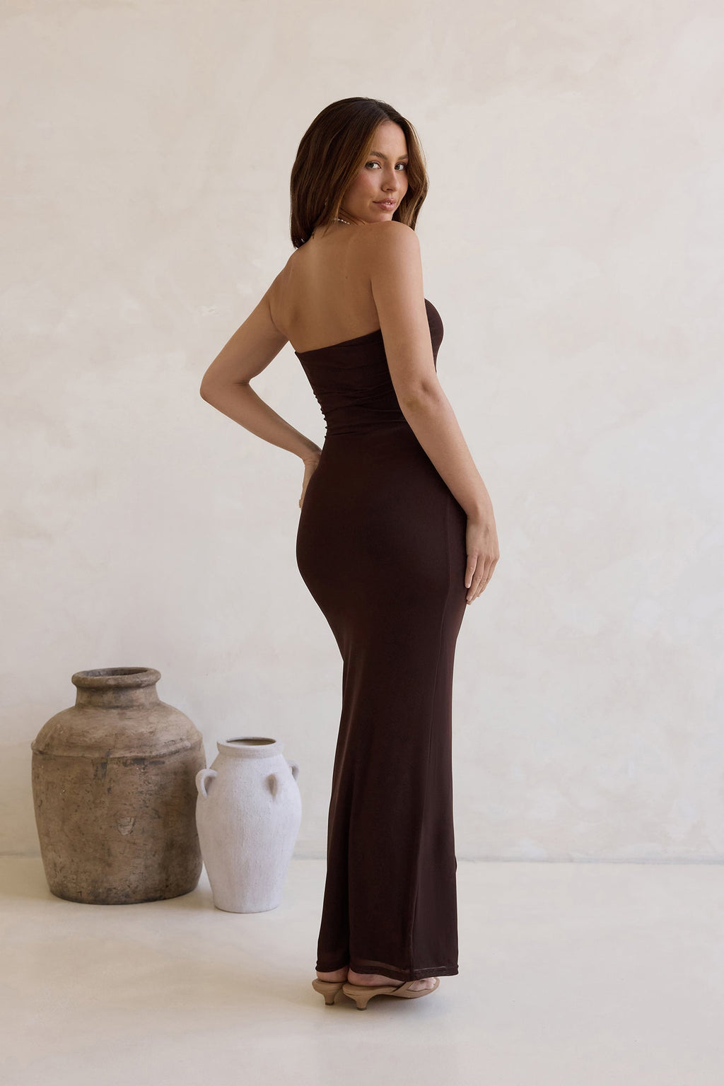 Wish For You Mesh Strapless Maxi Dress Brown