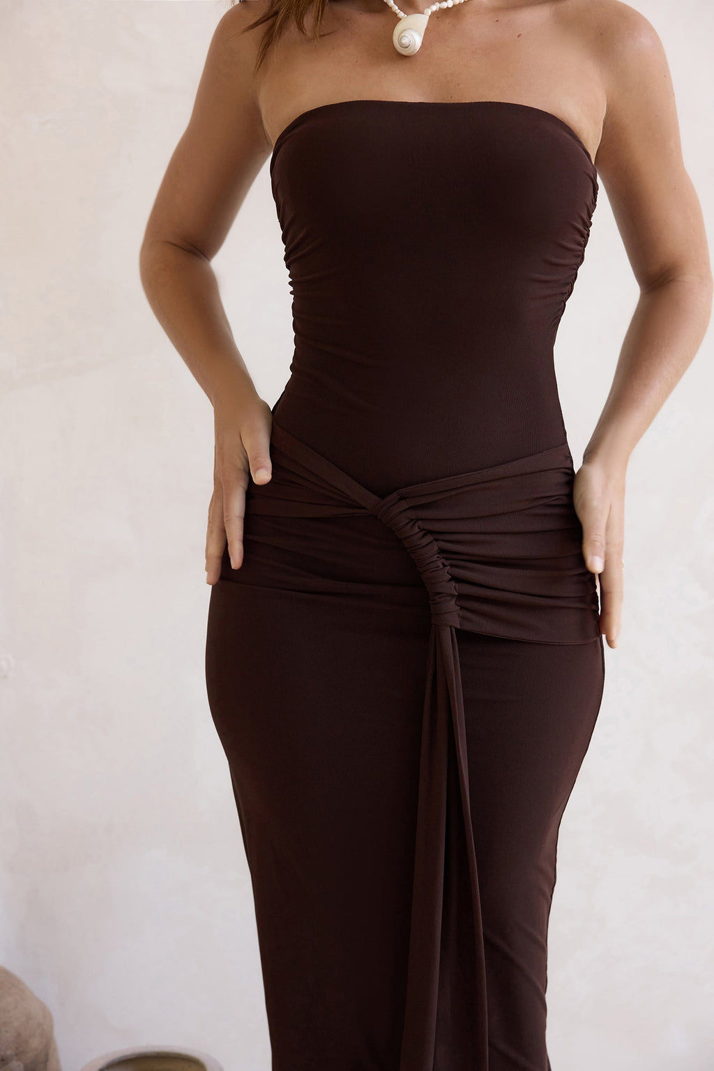 Wish For You Mesh Strapless Maxi Dress Brown