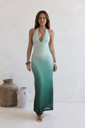 Fragrance Of Sunshine Mesh Halter Maxi Dress Green