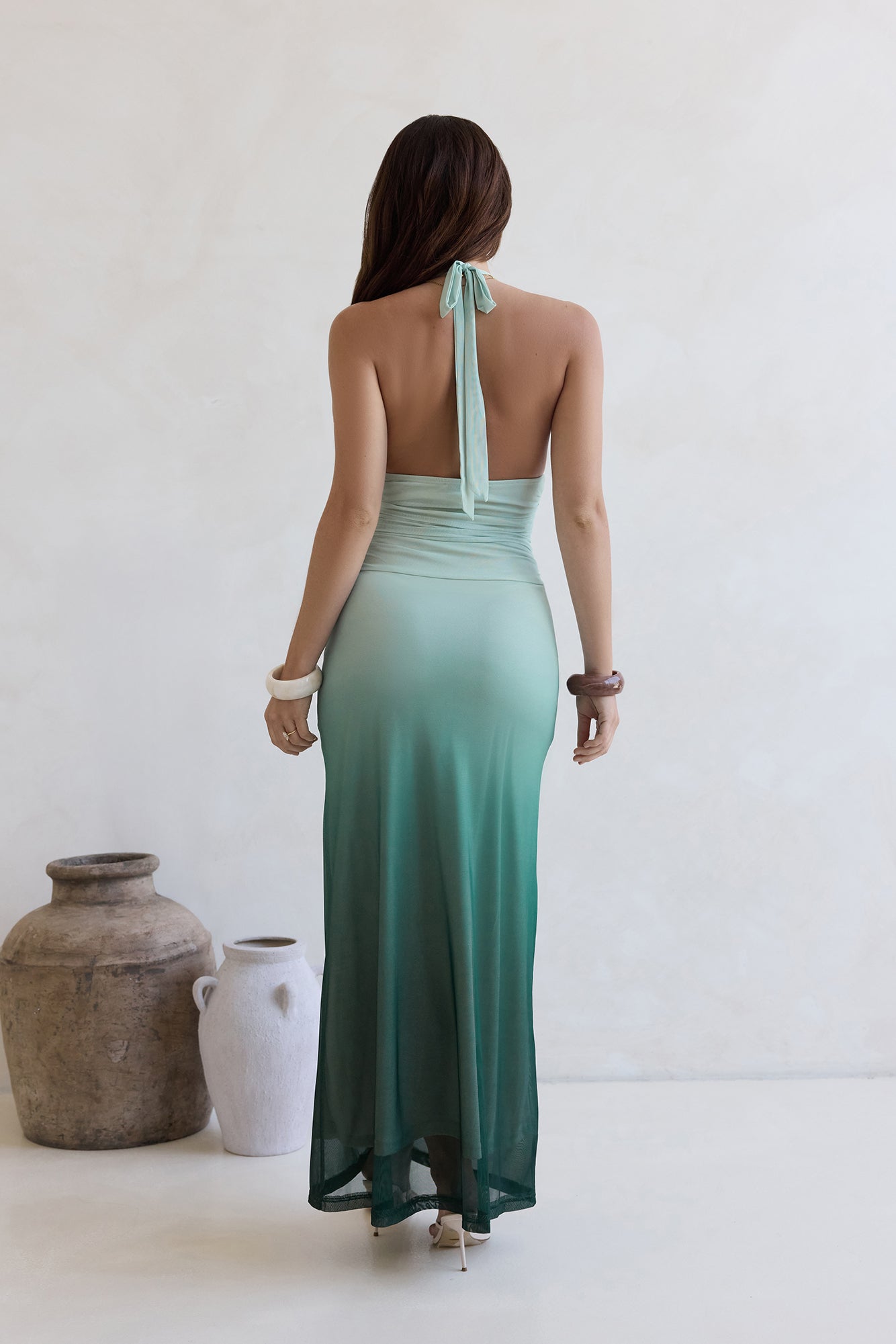 Fragrance Of Sunshine Mesh Halter Maxi Dress Green