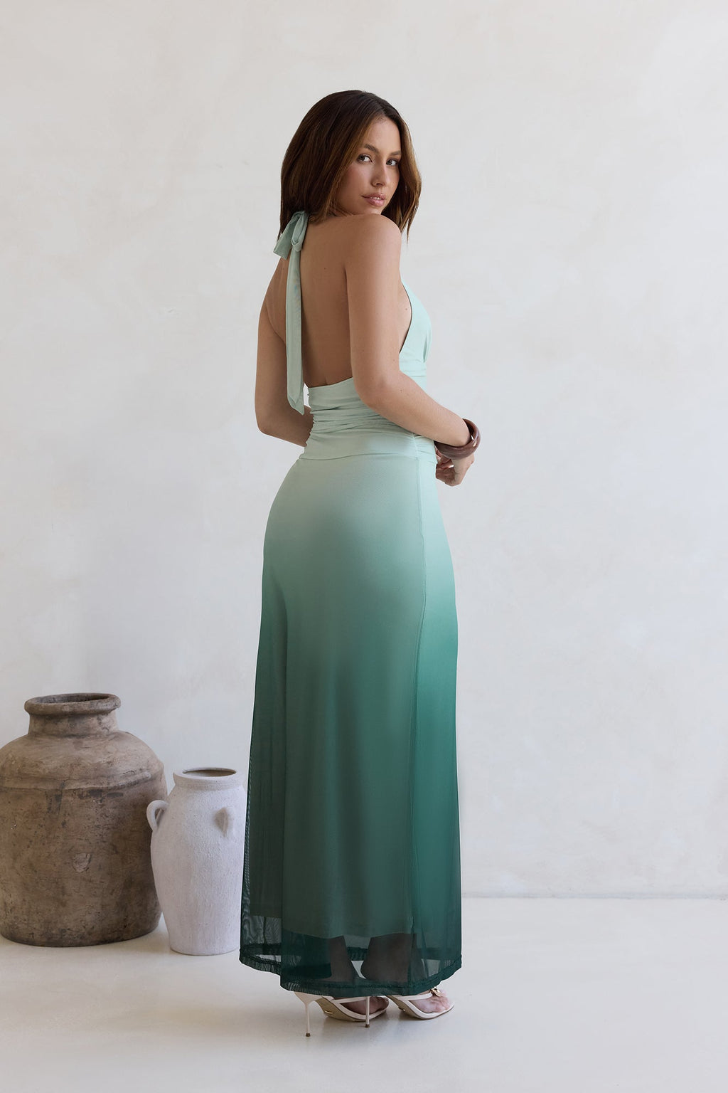 Fragrance Of Sunshine Mesh Halter Maxi Dress Green