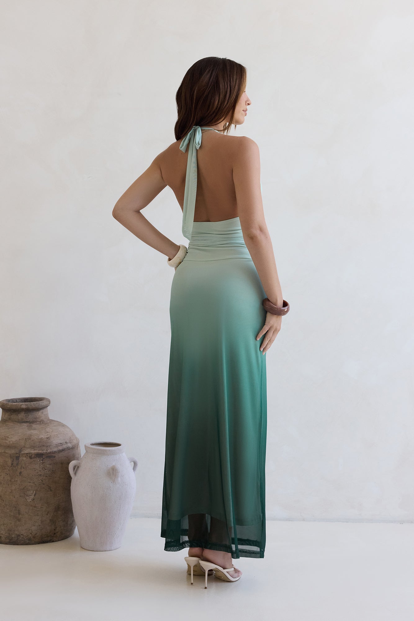 Fragrance Of Sunshine Mesh Halter Maxi Dress Green