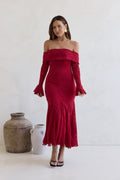 Here For Love Off Shoulder Mesh Maxi Dress Red