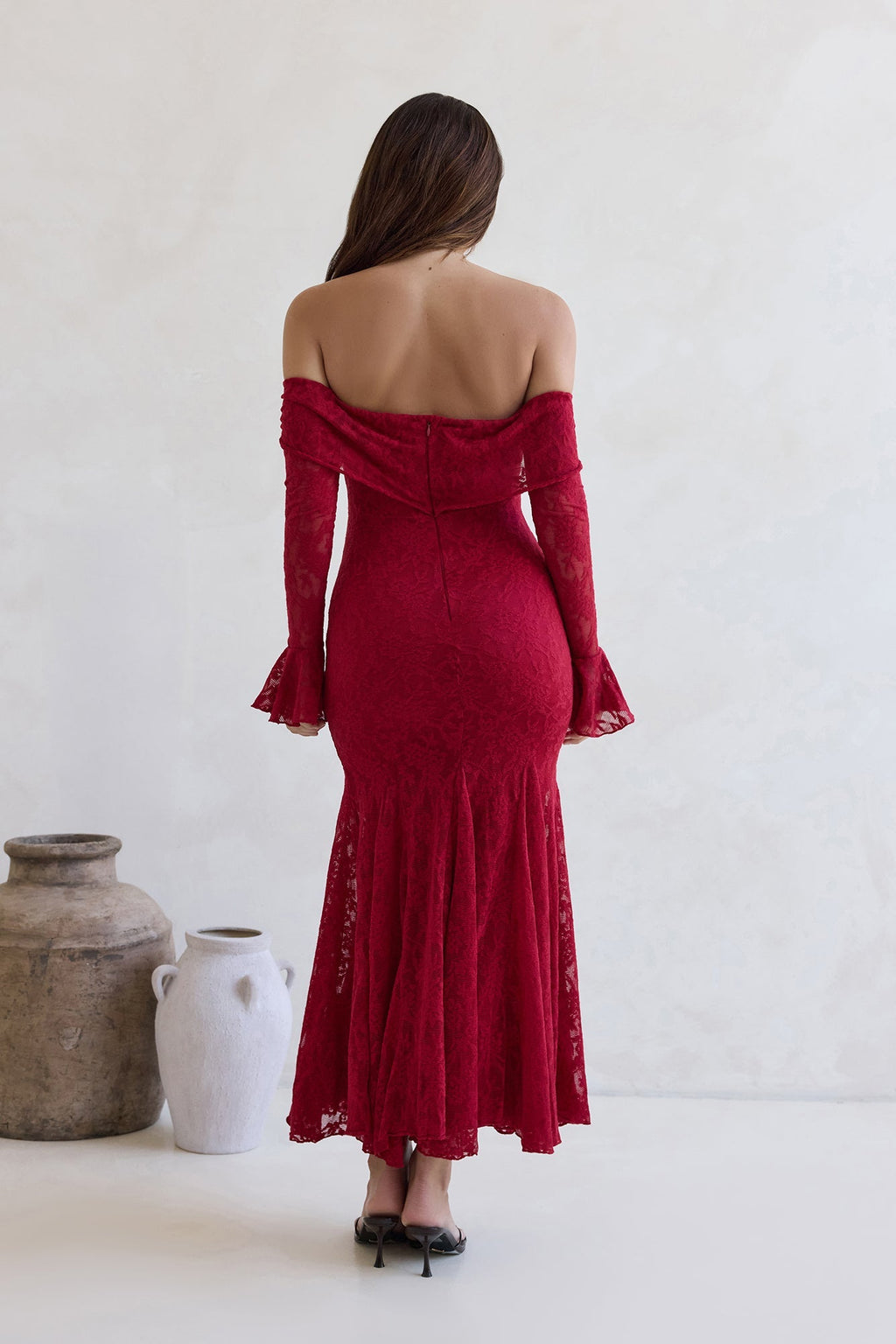 Here For Love Off Shoulder Mesh Maxi Dress Red