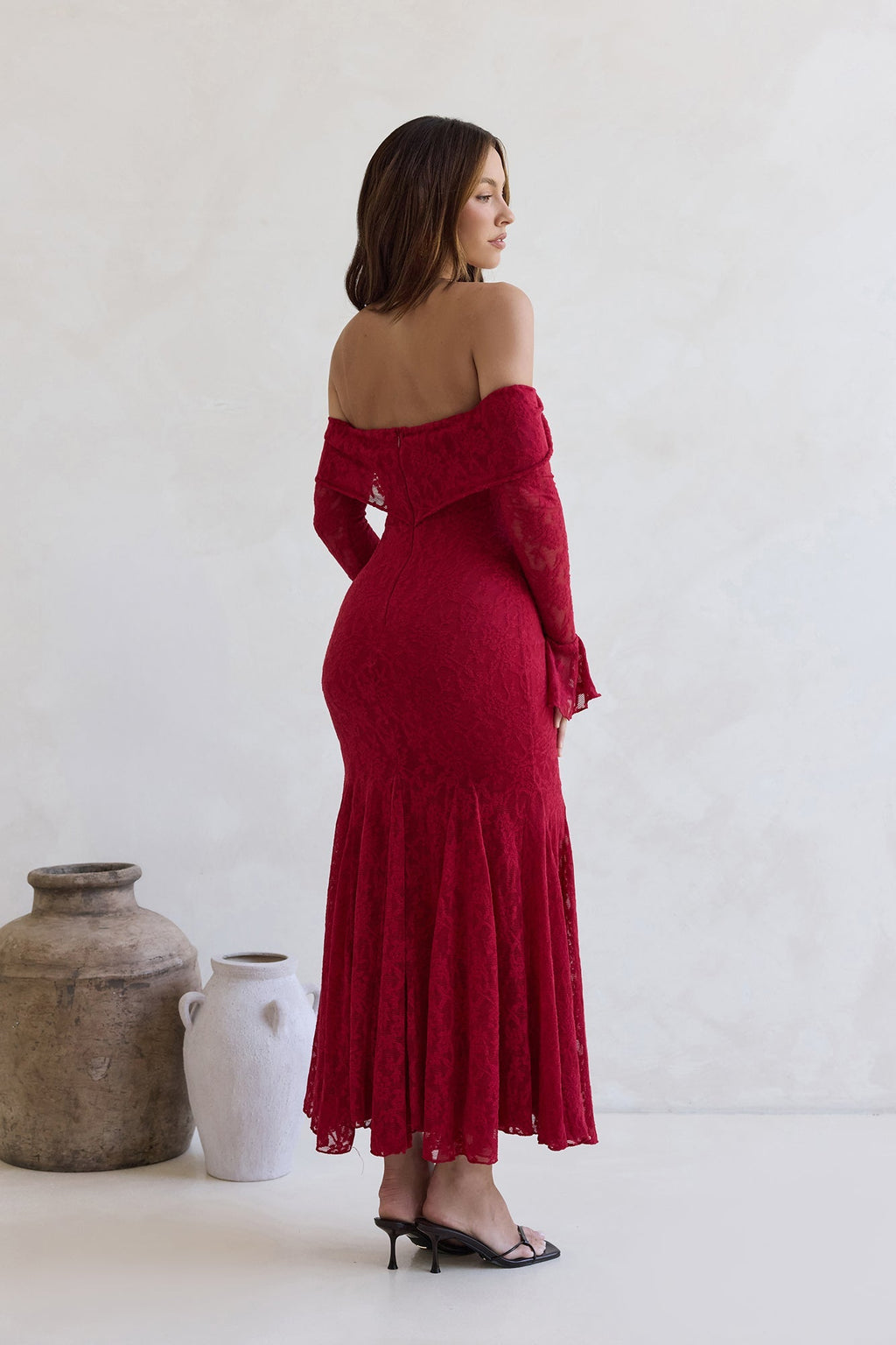 Here For Love Off Shoulder Mesh Maxi Dress Red