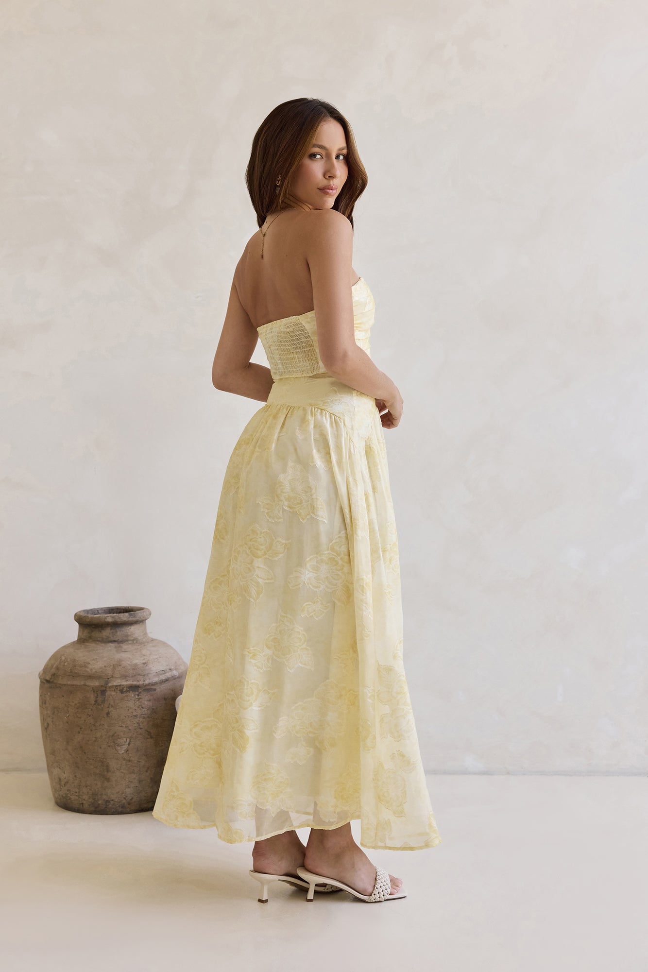 Cloud Kissed Paths Strapless Maxi Dress Yellow