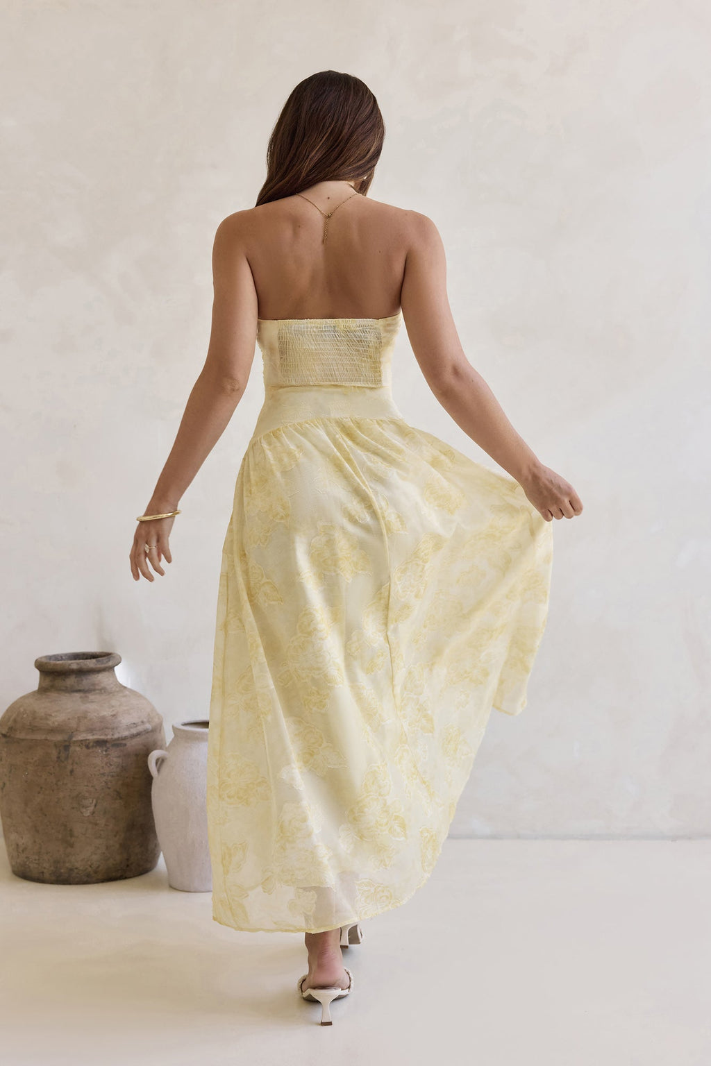 Cloud Kissed Paths Strapless Maxi Dress Yellow