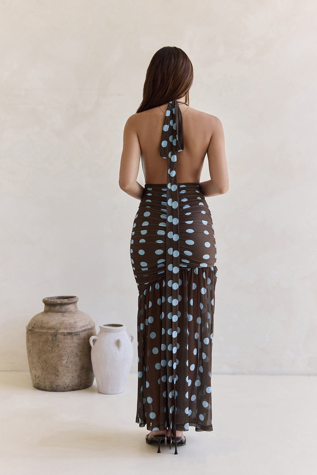 Editors Pick Mesh Halter Maxi Dress Brown