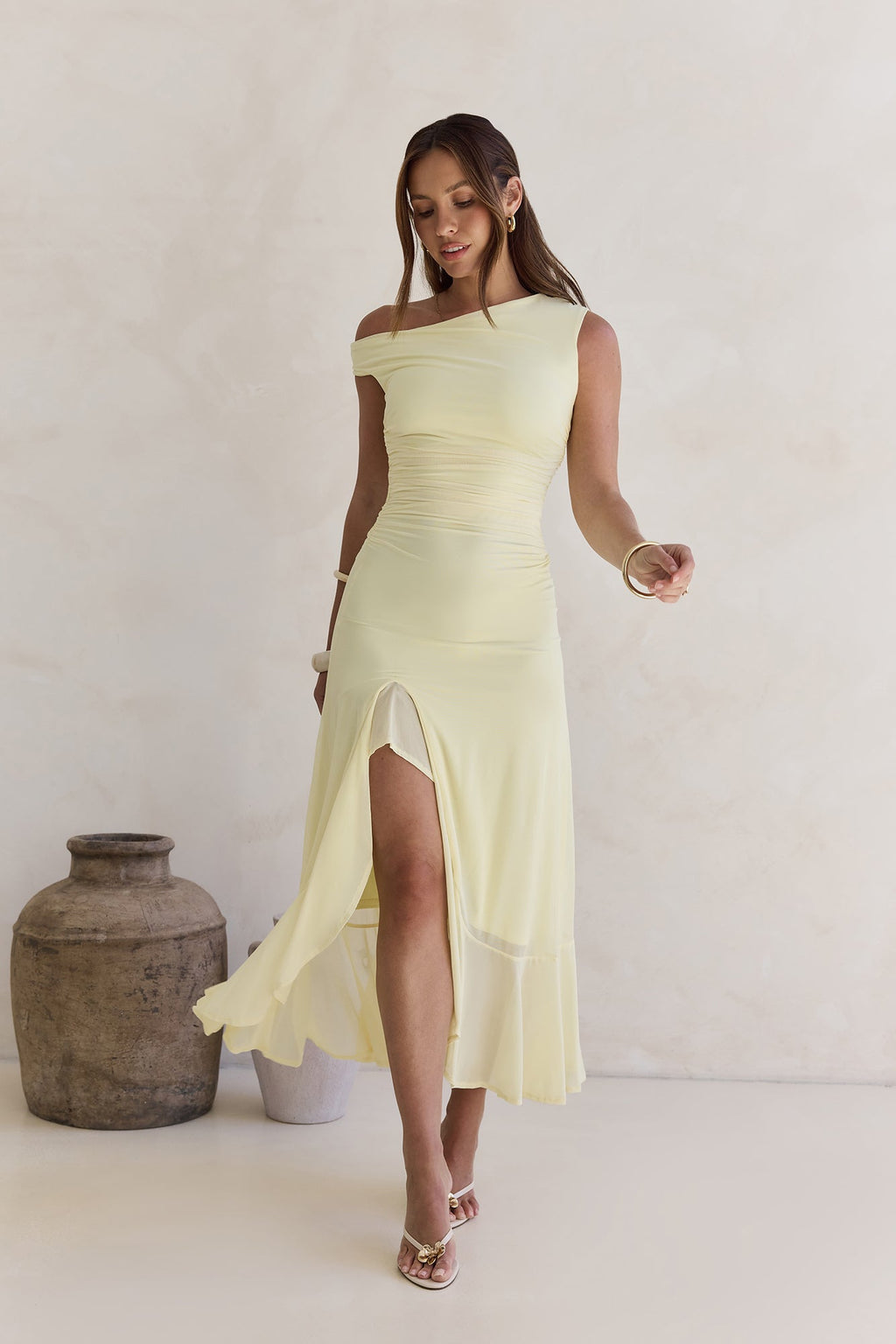 Whispered Secrets Mesh Long Sleeve Maxi Dress Yellow