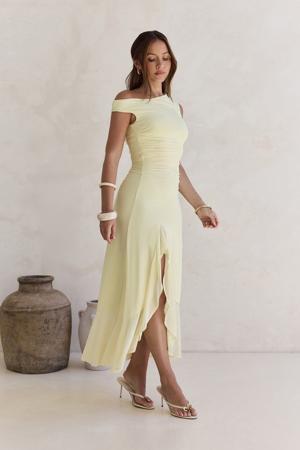 Whispered Secrets Mesh Long Sleeve Maxi Dress Yellow