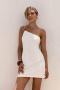 Floating On Air One Shoulder Mini Dress White