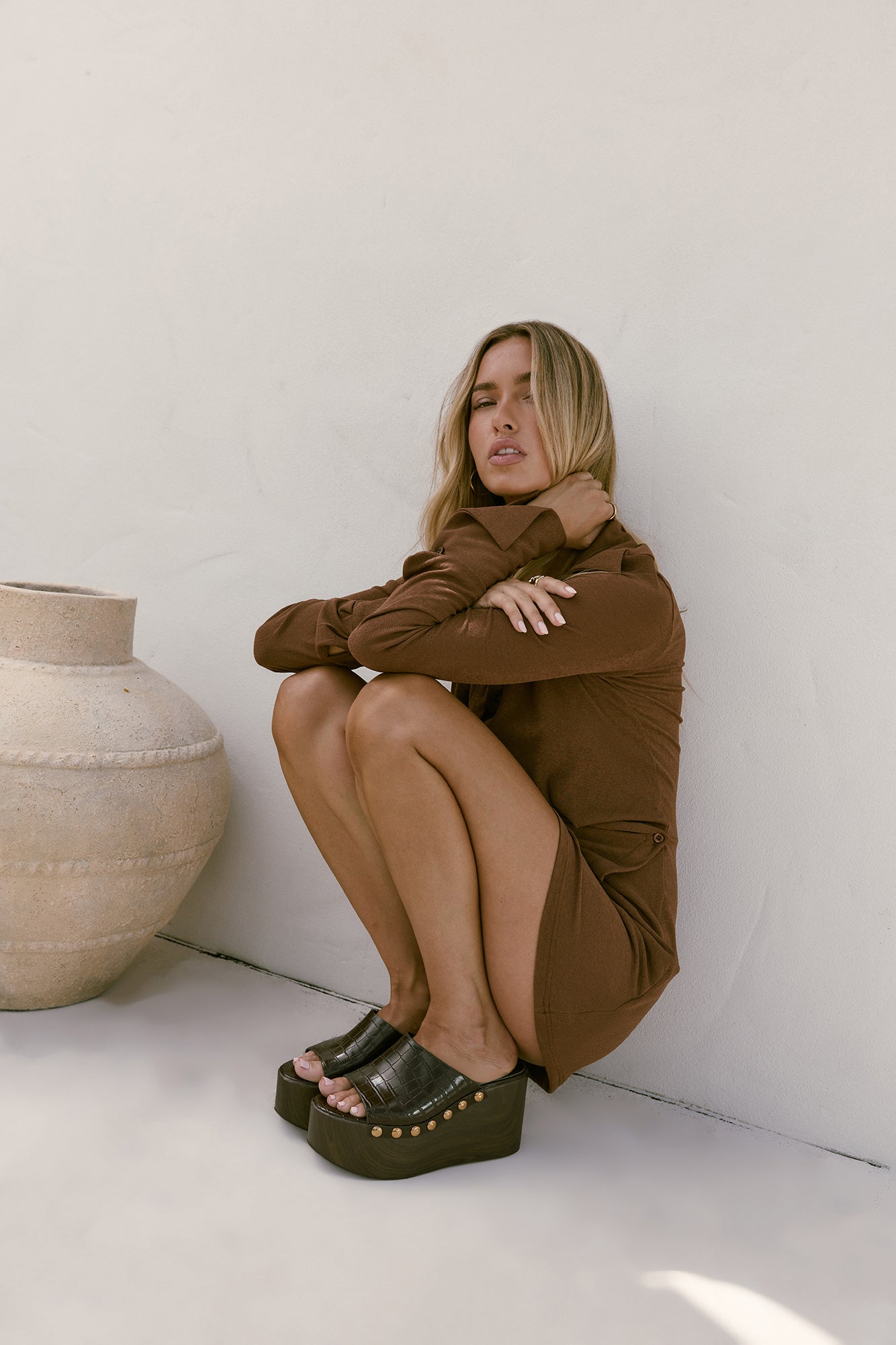 Kalea Button Up Mini Dress Mocha