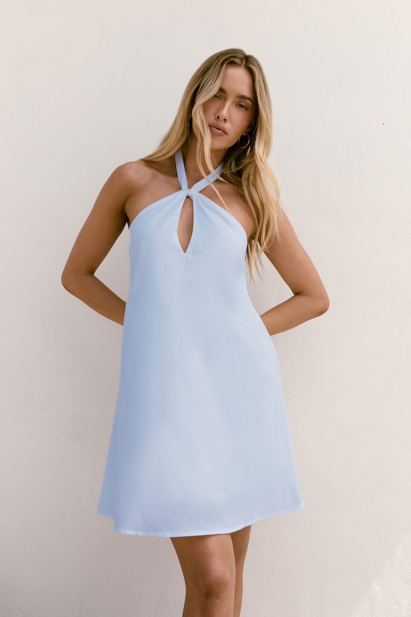 Deep Down Halter Mini Dress Blue