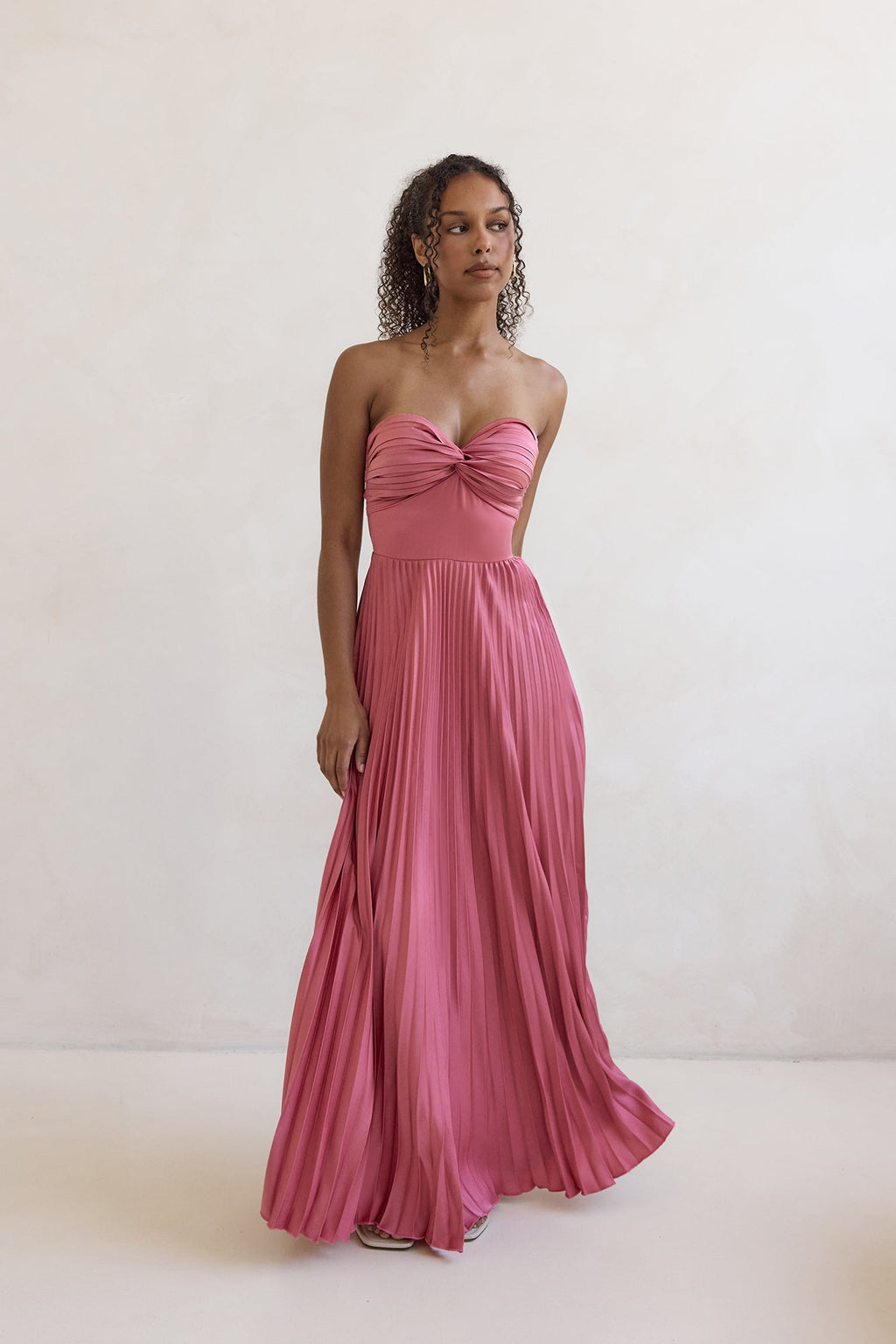 Decades Ago Plisse Strapless Maxi Dress Rose