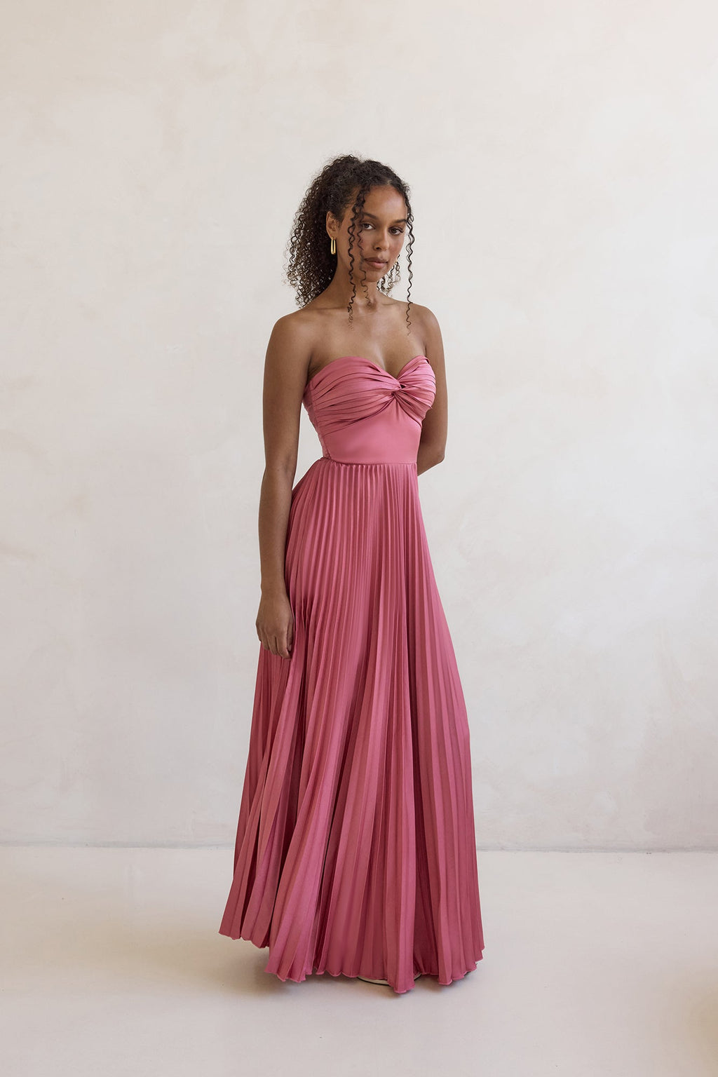 Decades Ago Plisse Strapless Maxi Dress Rose