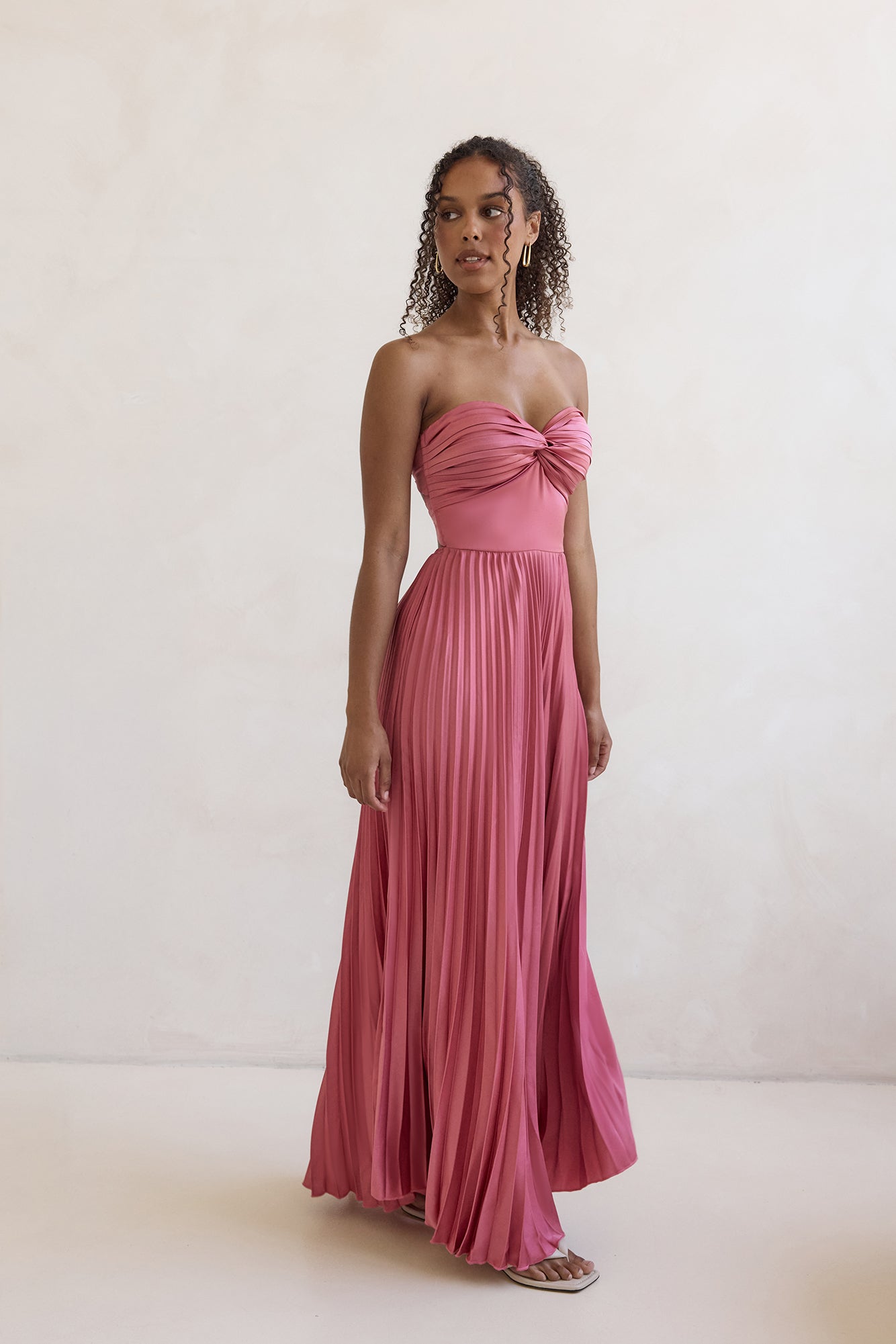 Decades Ago Plisse Strapless Maxi Dress Rose