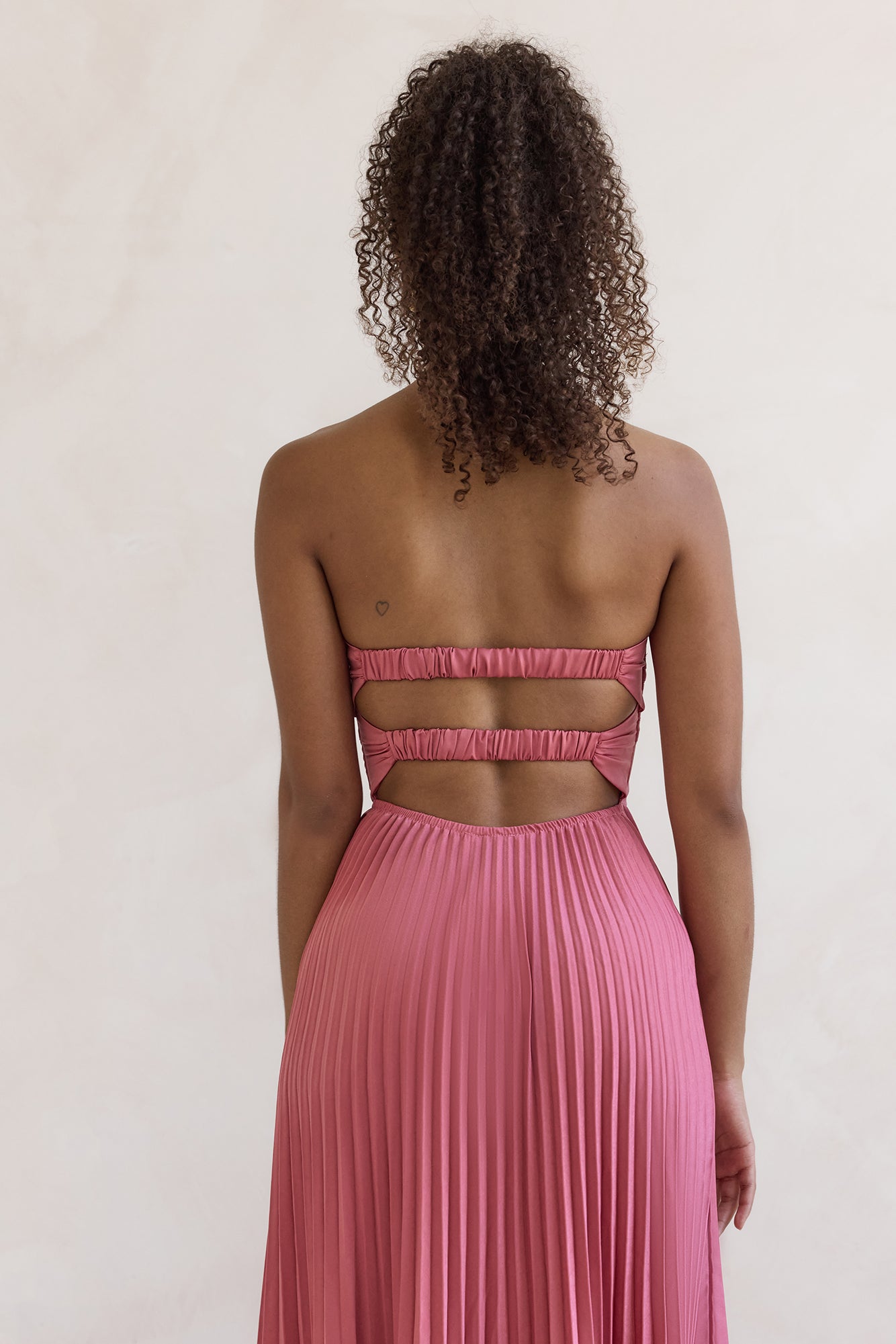 Decades Ago Plisse Strapless Maxi Dress Rose