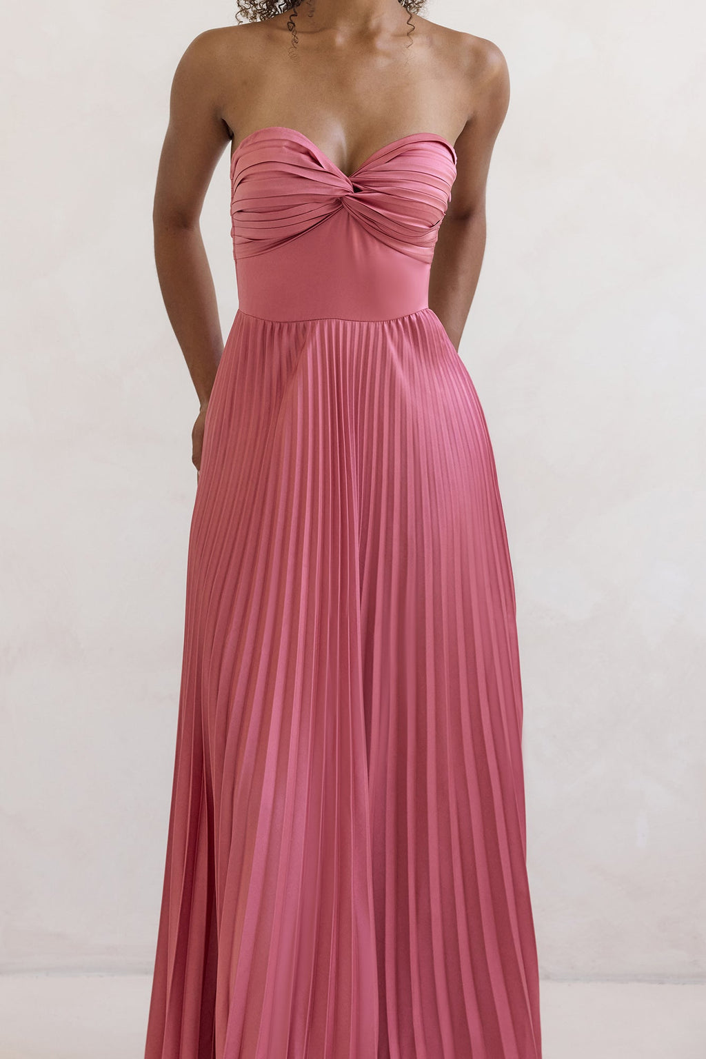Decades Ago Plisse Strapless Maxi Dress Rose