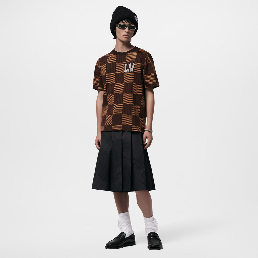 Louis Vuitton Men's Damier Imitation Crystal Applique Checkerboard Checkerboard Summer Cotton Solid Color Short Sleeve Round Neck Short Sleeve T-Shirt #81339