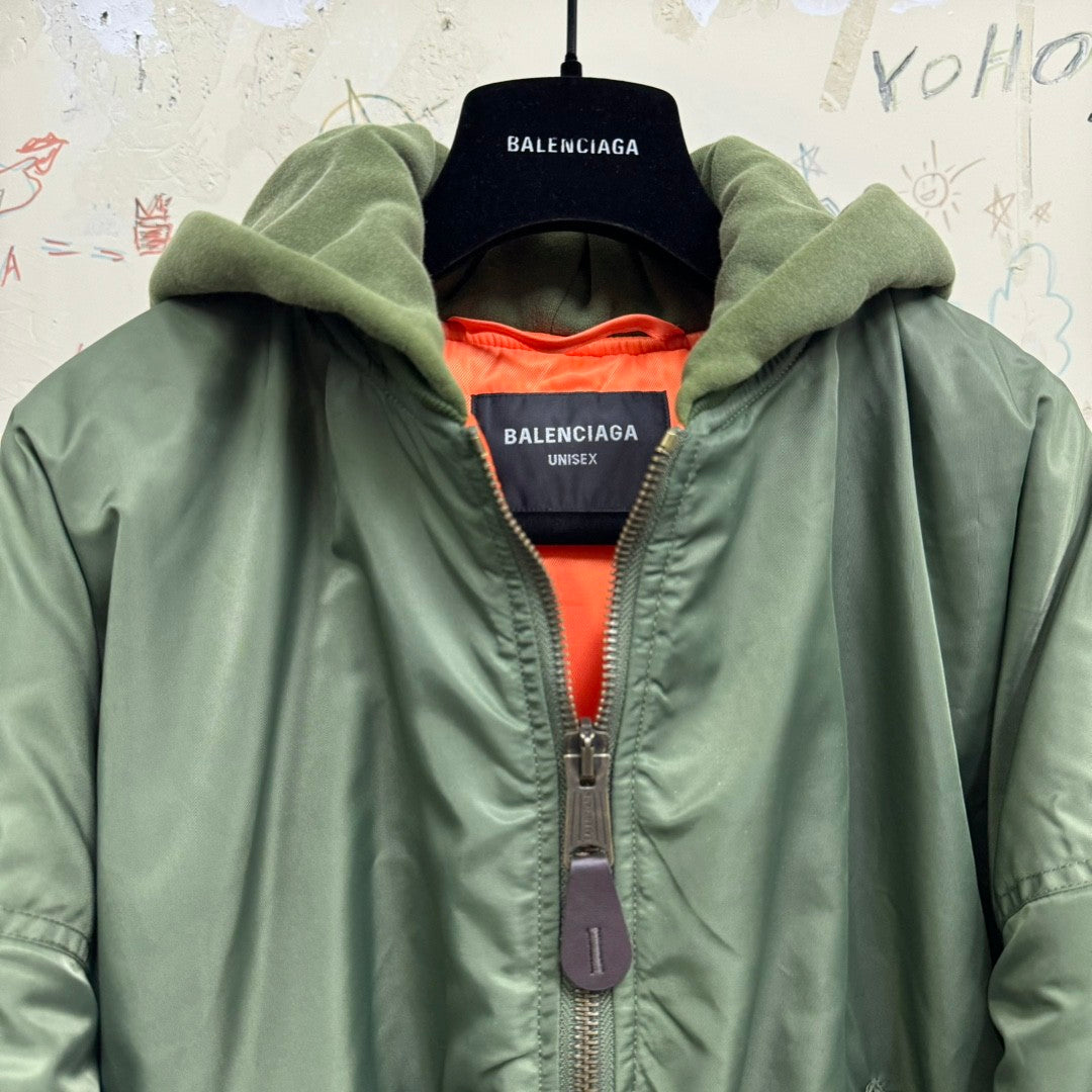 Balenciaga Men's Women's Solid Color Hooded Aviator Jacket Logo Zipper Long Sleeve Jacket #74564