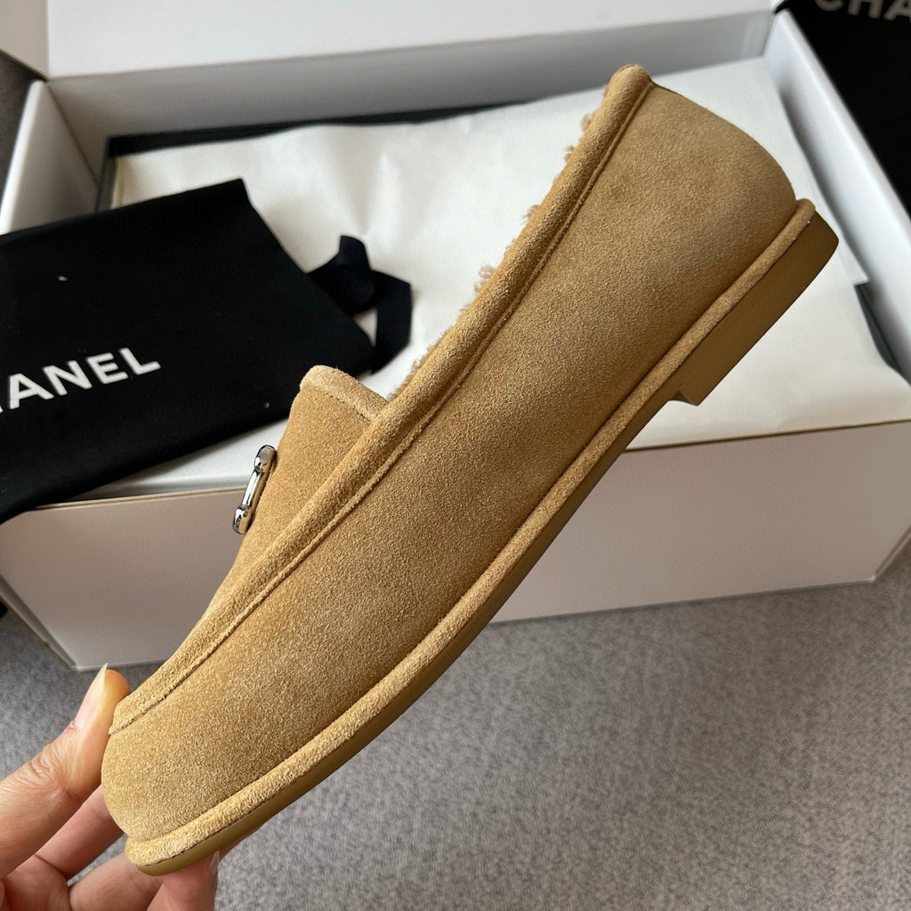 Chanel Women's Fall/Winter Logo Suede Solid-Color Round-Toe Low-Top Loafers Casual Flats Shoes #81589