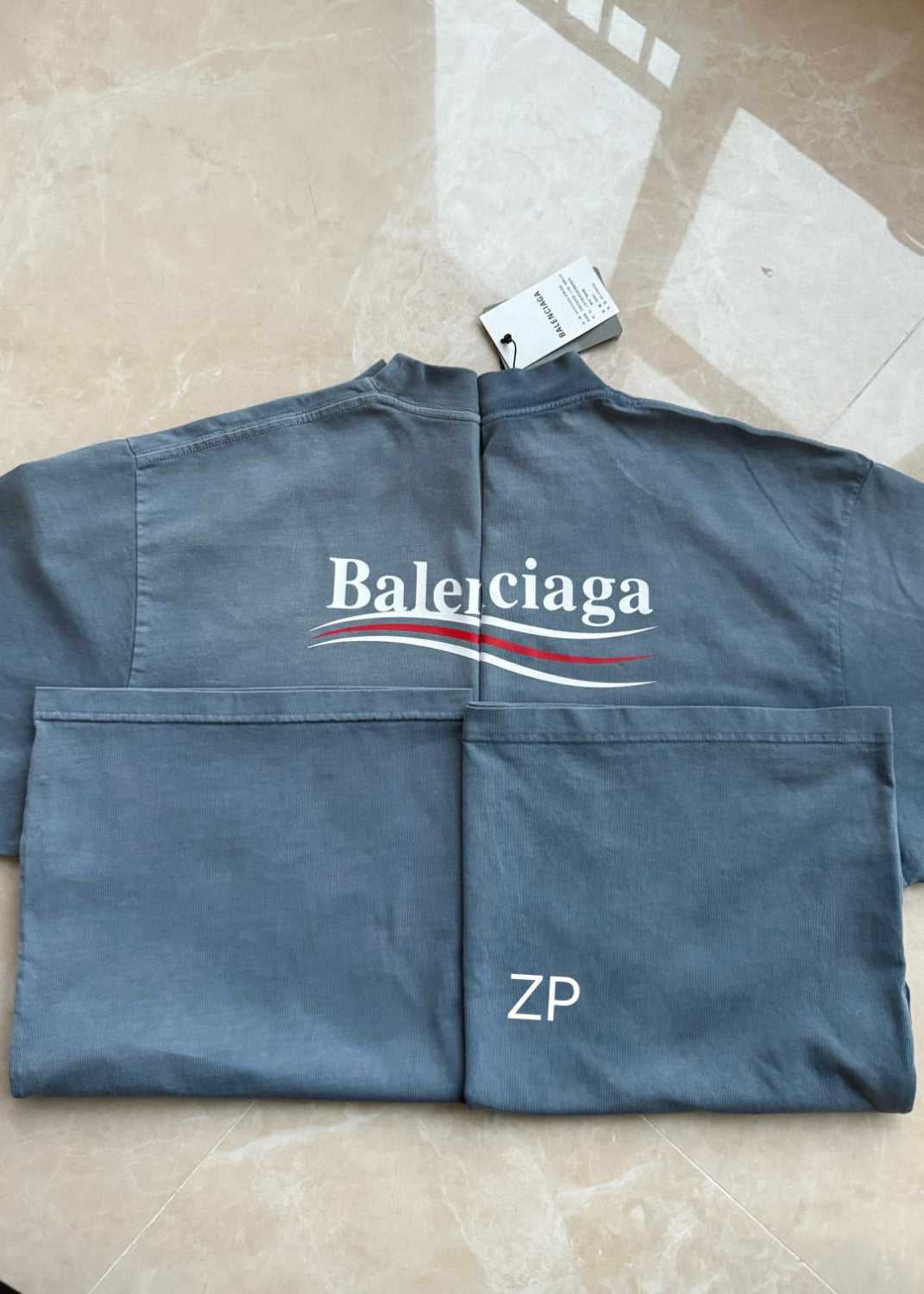Balenciaga Men's Summer Half Turtleneck Cotton Washed Gradient Logo Print Short Sleeve Political Campaign T-Shirt #71898