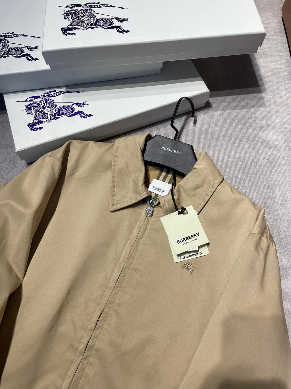 Burberry Men's Autumn and Winter Solid Color Logo Embroidery Zipper Casual Long Sleeve Cotton Jacket #73199