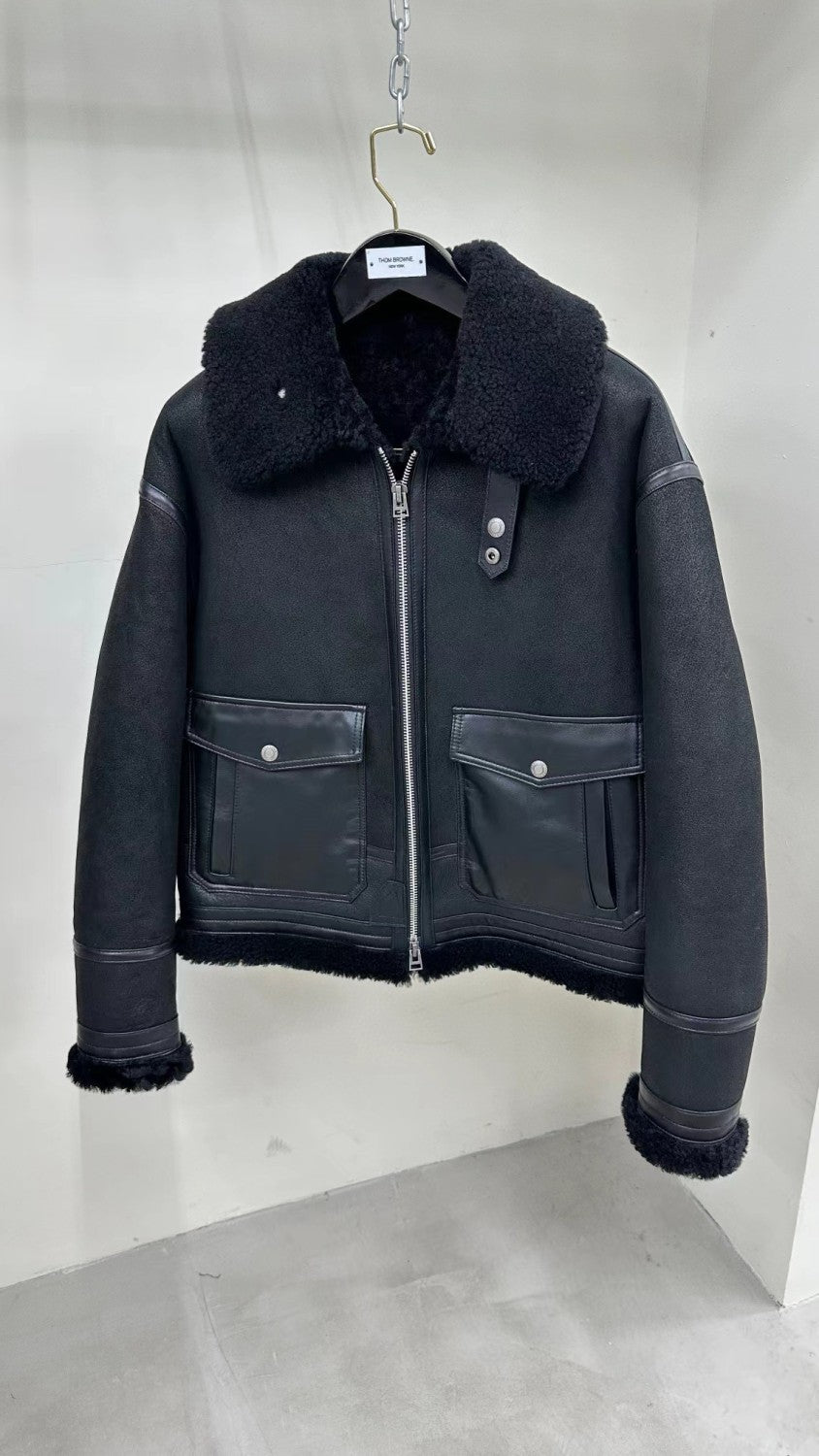Tom Ford Men's Winter Black Fur Patchwork Long Sleeve Zipper Jacket #98478