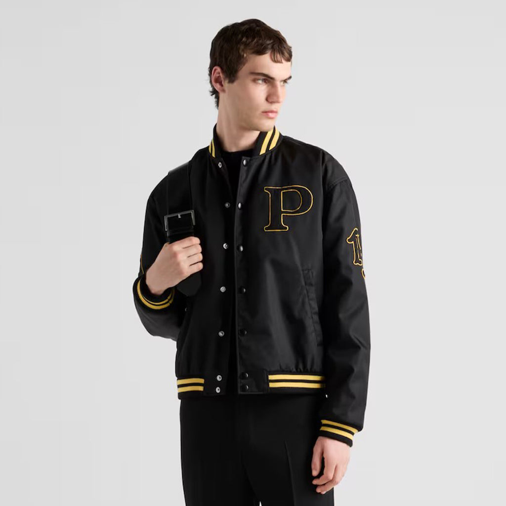 Prada Men's Spring And Autumn Monogrammed Striped Single Breasted Solid Color Long Sleeve Aviator Jacket Ngvp #9272