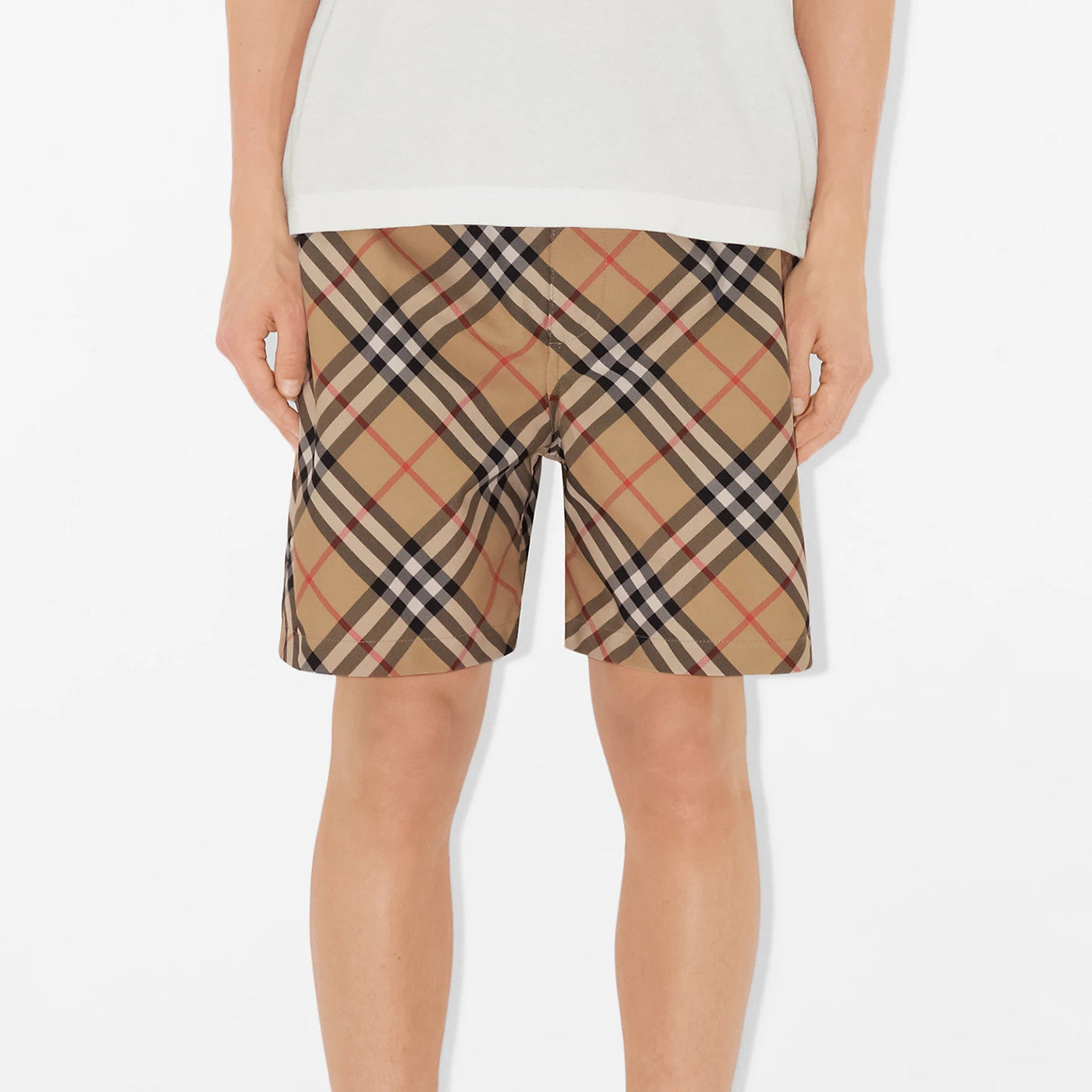 Burberry Men's Summer Checkered Print Drawstring Embroidered Knight Pattern Pocket Casual Shorts #77511