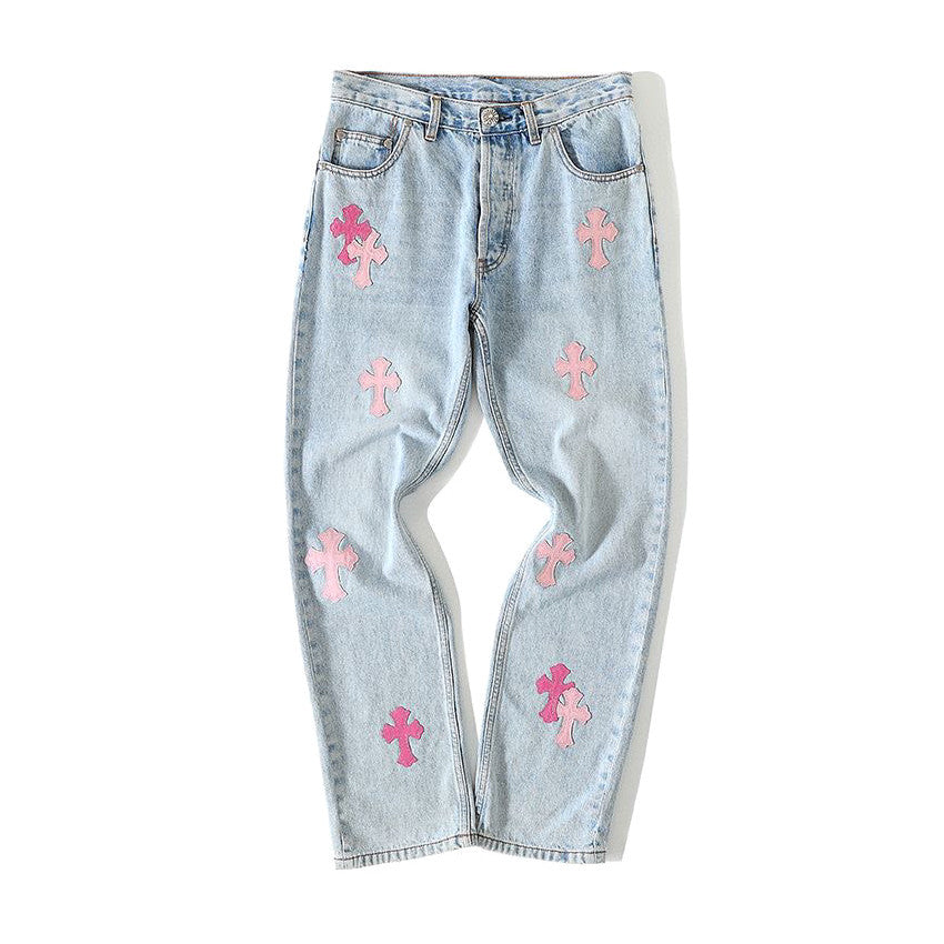 Chrome Hearts Light Blue Graffiti Jeans Pants #96564