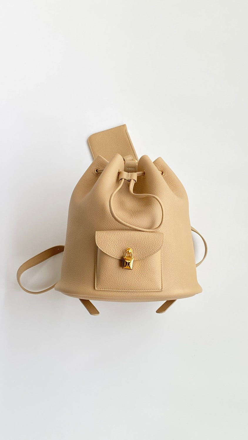 Loro Piana Extra Women's Fashion Classic Solid Color Drawstring Leather Bucket Tote Bag Bags FAP1404 #78861