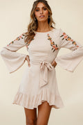 Yara Floral Embellished Fit and Flare Dress Blush