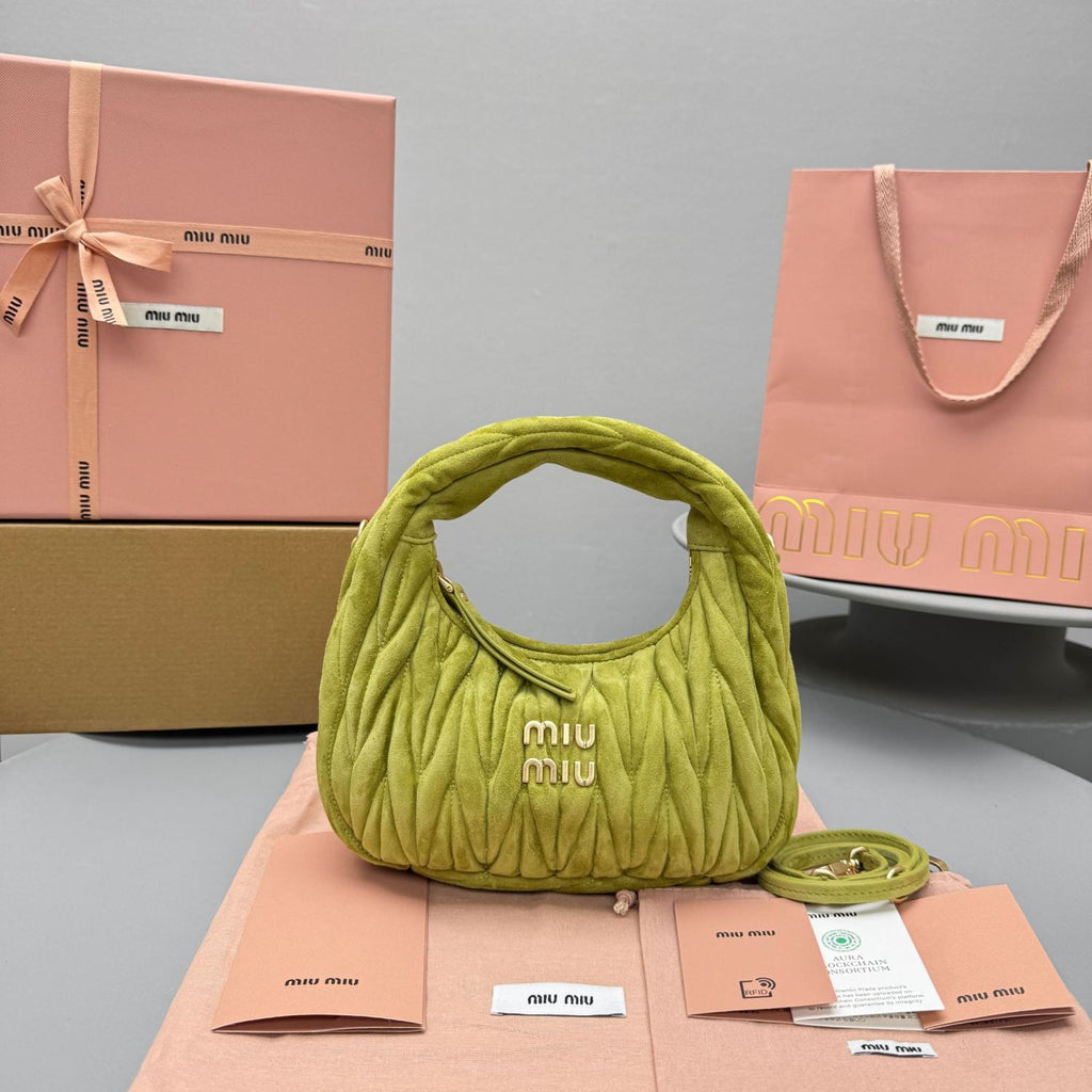 MiuMiu Wander Matelassé Suede Leather Bag Women's Metal Engraving Zipper Closure Single Shoulder Crossbody Crescent Bag Tote Bag #333006
