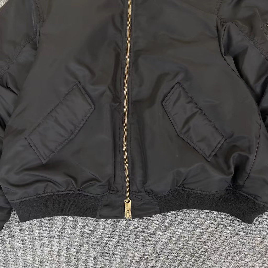 Balenciaga Men's Winter Black Nylon Embroidered Logo Hooded Pilot Zipper Long Sleeve Jacket #98145