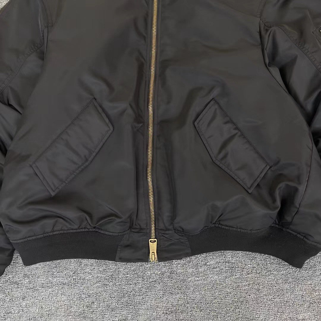 Balenciaga Men's Winter Black Nylon Embroidered Logo Hooded Pilot Zipper Long Sleeve Jacket #98145
