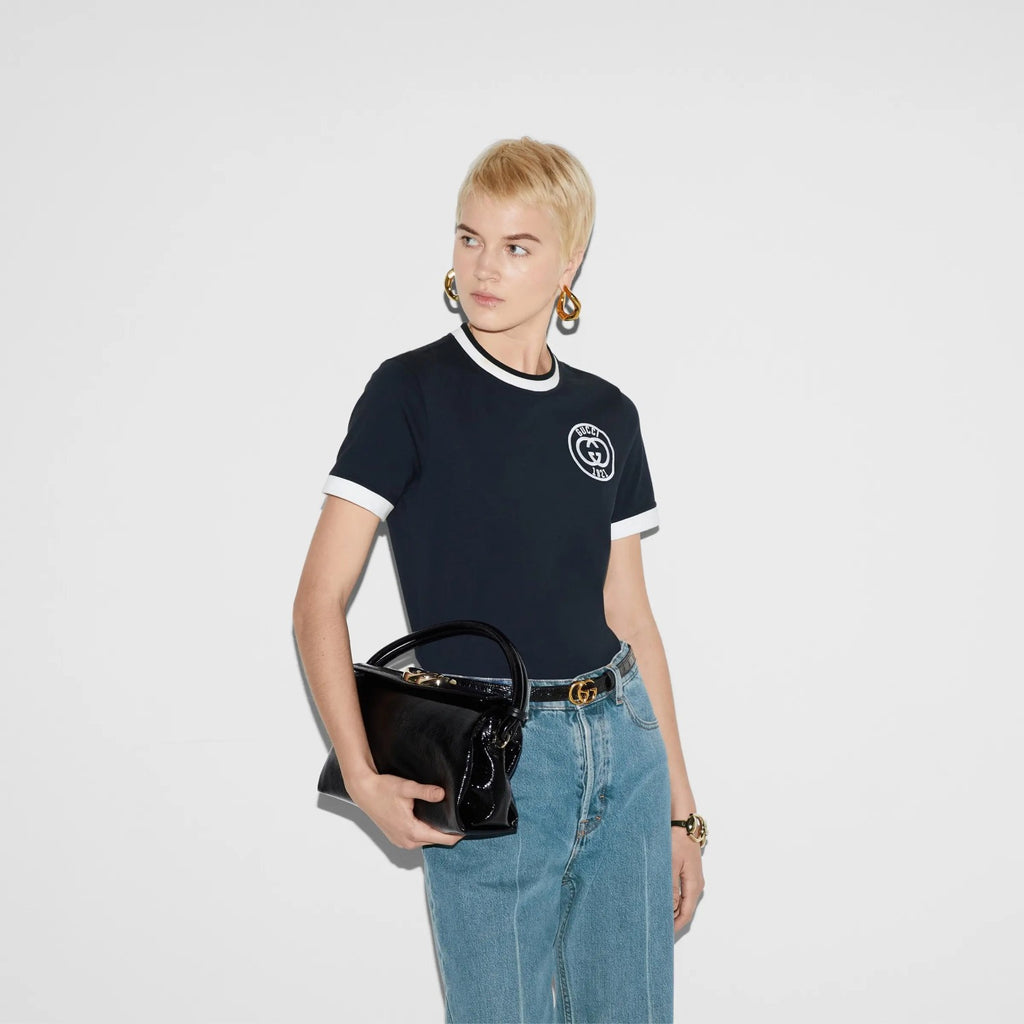 Gucci Men's Summer Letter Embroidery Knit Cotton Round Neck Short Sleeve Solid Color Fitted T-Shirt #71359