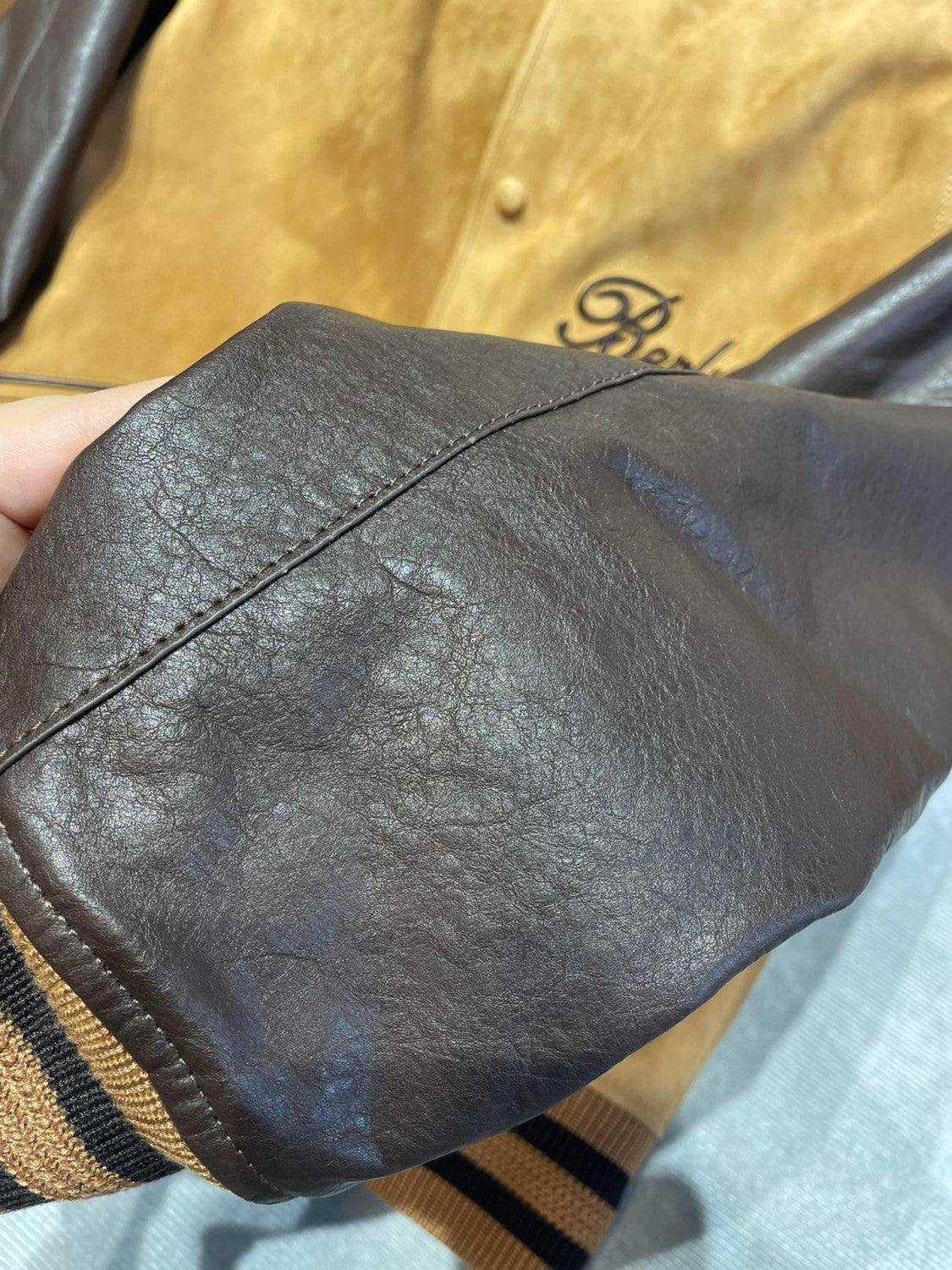 Berluti Suede Leather Patchwork Varsity Jacket #96481
