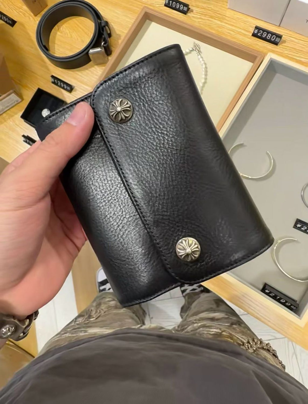 Chrome Hearts Black Tri-Fold Sword-Shaped Scroll Wallet Card Holder High-Street Fashion Trendy Zipper Mini Bag Male Bags #195954