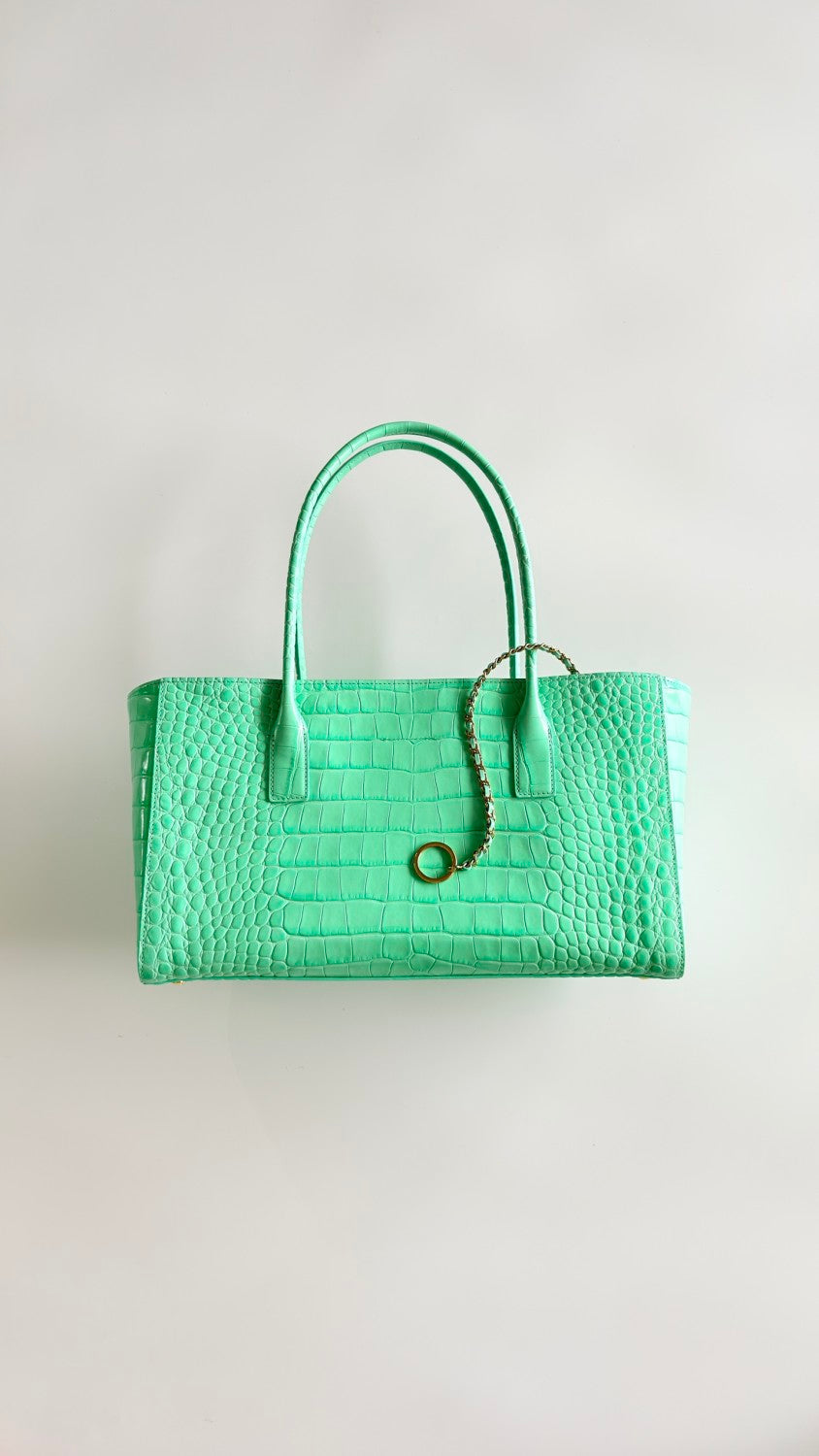 Chanel Small Tote Crocodile Embossed Calfskin Gold Tone Metal #378166