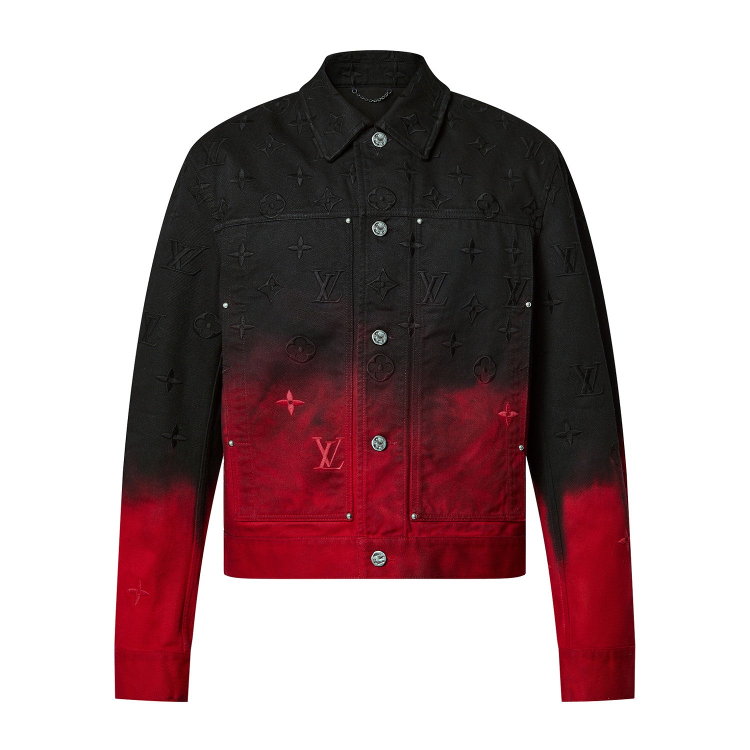 Louis Vuitton Men's Fall And Winter Models Black And Red Gradient Long Sleeved Denim Single Breasted Jacket #98144