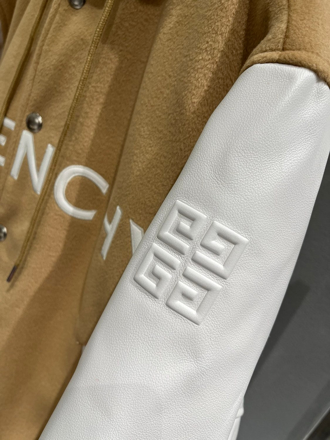 Givenchy Men's Autumn and Winter Color Blocking Single Breasted Wool and Leather Hooded Jacket #98878