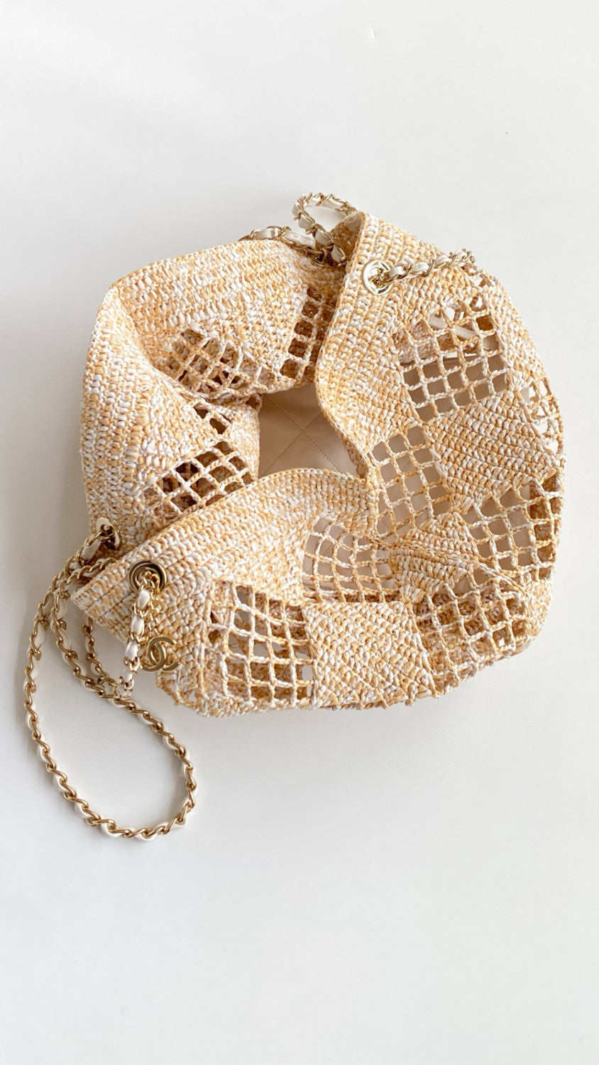 Chanel Women's CoCo Beach Collection Woven Shopper Solid Color Gold Buckle Logo Checkered Casual Tote Bag Bags AS4576-B15546-NW424 #81292