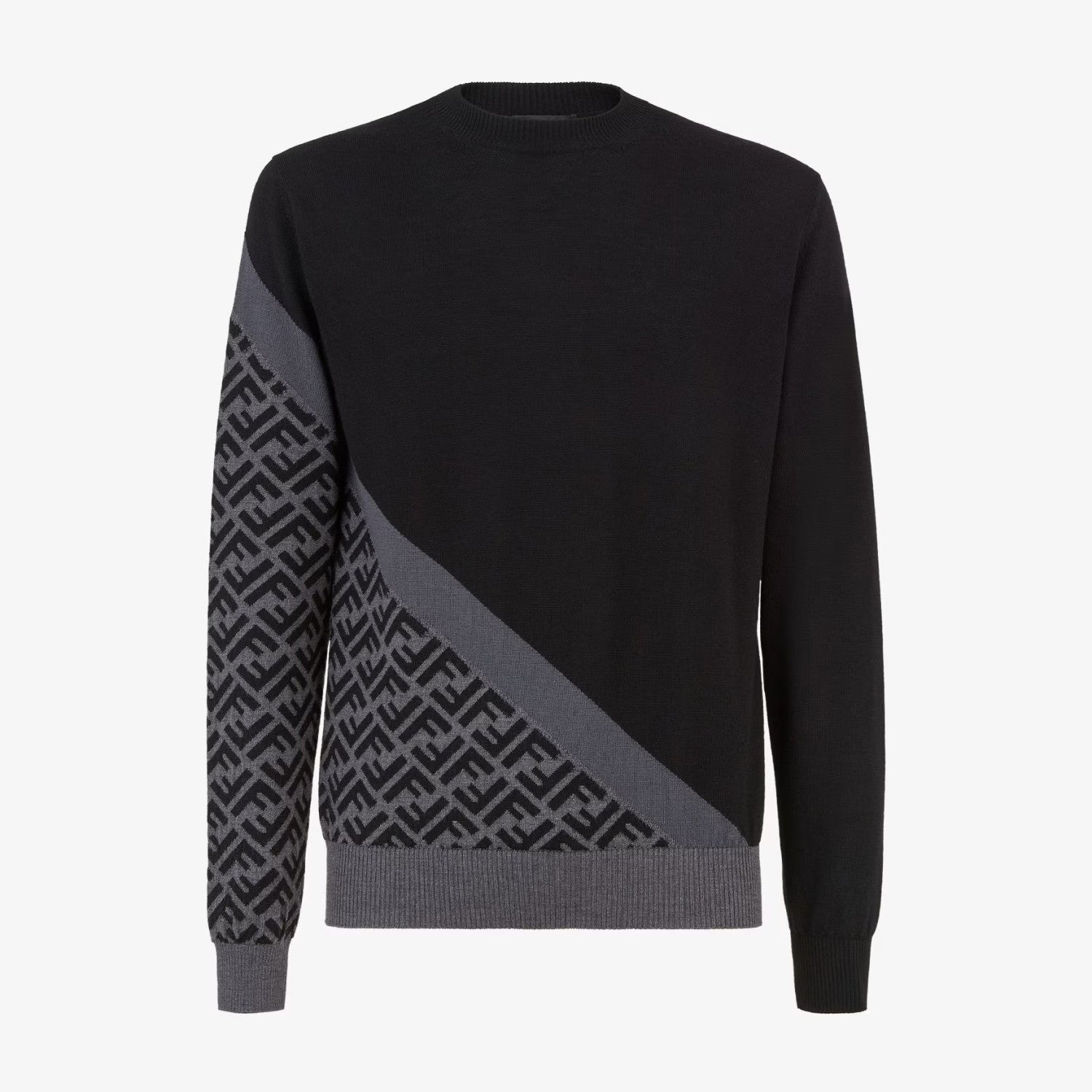 Fendi Men's Spring Autumn FF Classic Twill Jacquard Patchwork Crew Neck Knit Pullover Sweater #97843