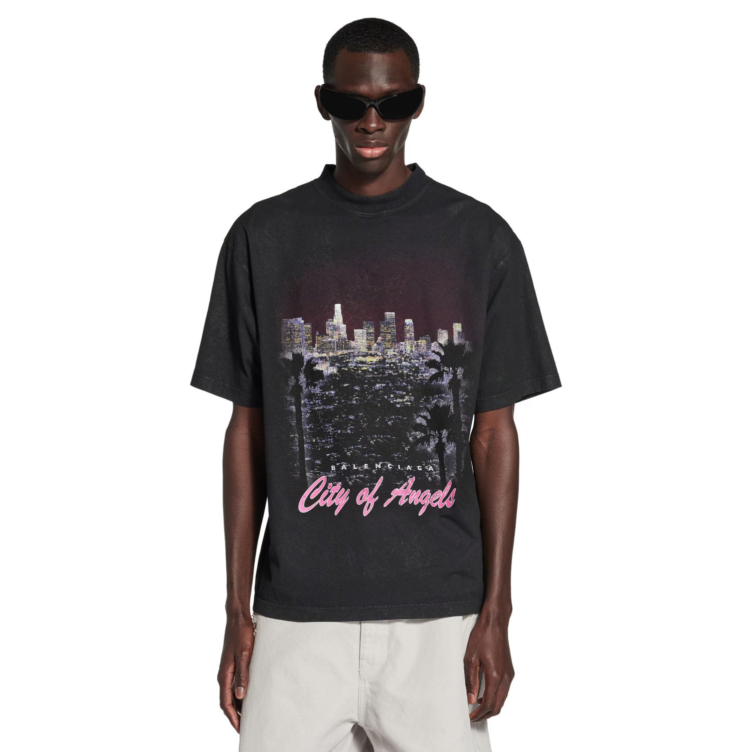 Balenciaga City Of Angels T-shirt Medium Fit In Dirty White Men's Spring And Summer High Street Trend Round Neck Short Sleeve Straight T-shirt Ngvp #1875
