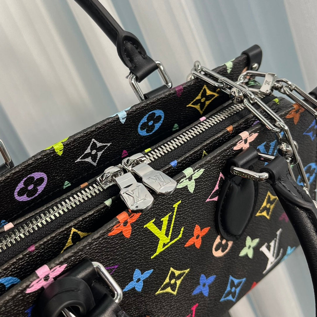 Louis Vuitton Lv X Tm Onthego East West Chain Women's Removable Shoulder Strap Zipper Closure Colorful Monogram Printed Printed Coated Canvas Leather Trimmed Shoulder Crossbody Bag Bags #75561